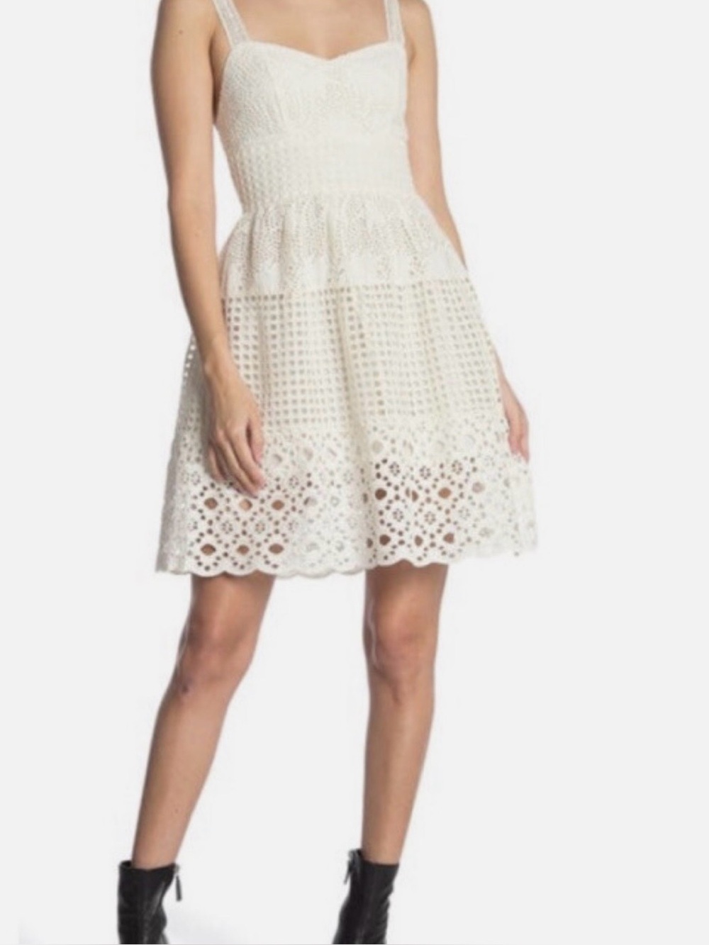 Allsaints Women's Chalky White Eyelet Fit-and-Flare Dress size 0